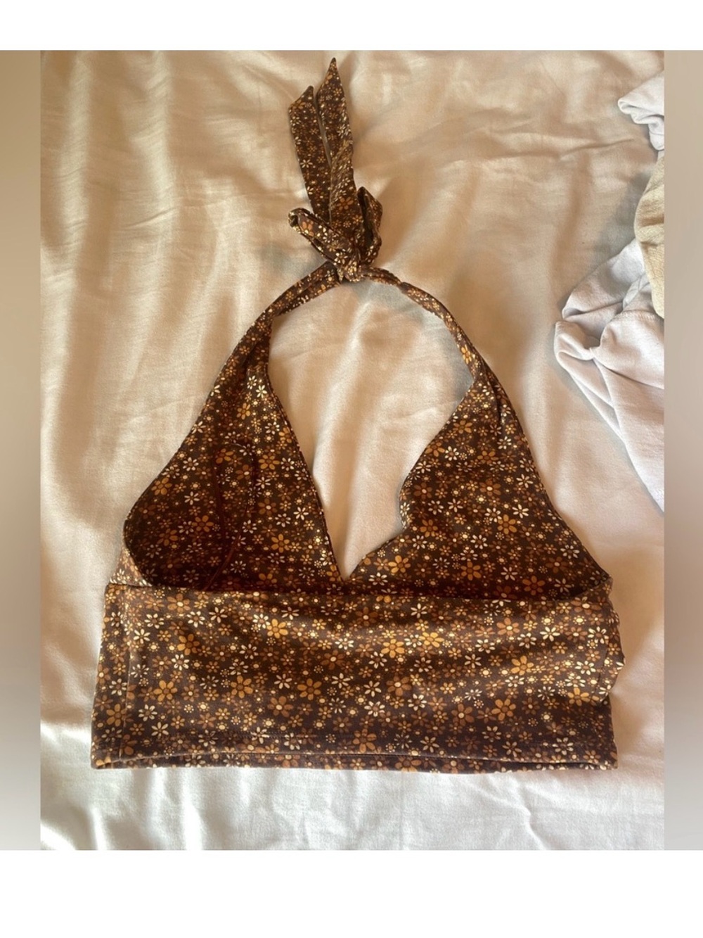 Garage Brown Floral Halter Crop Top